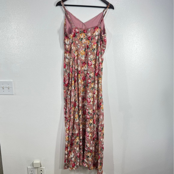 Lulus Floral Maxi Dress Slit V Neck Sleeveless Pink Red Roses Summer Size Large - Picture 4 of 13